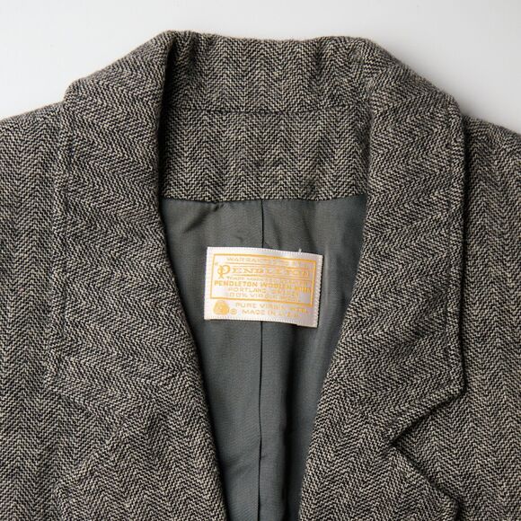 Vtg Pendleton Blazer Jacket Womens 10 Black White Chevron Wool Notch Lapel *hole - Picture 3 of 11